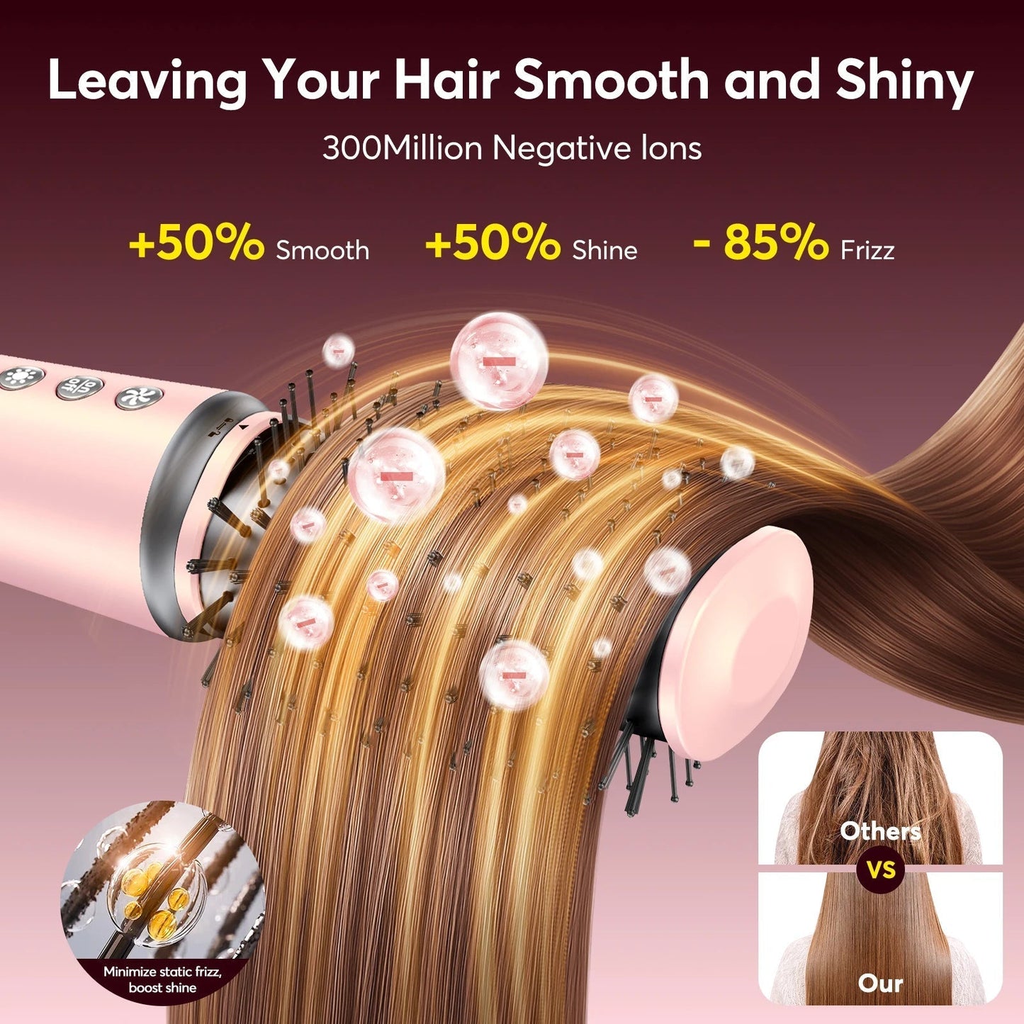 Hair styling tool with negative ions for smooth, shiny hair and reduced frizz