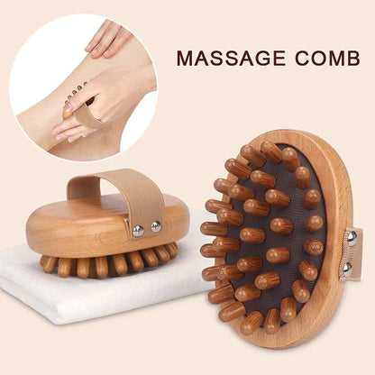 Wooden massage comb with ergonomic handle for body relaxation and skin care