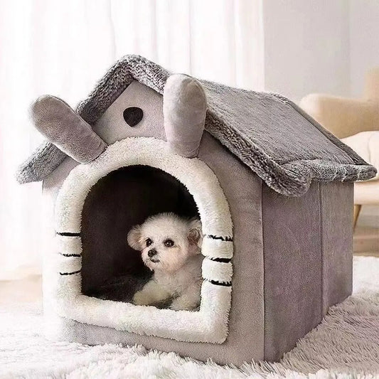 All Season Dog House Style Bed - Removable Washable Pet Bed for Small Dogs Teddy
