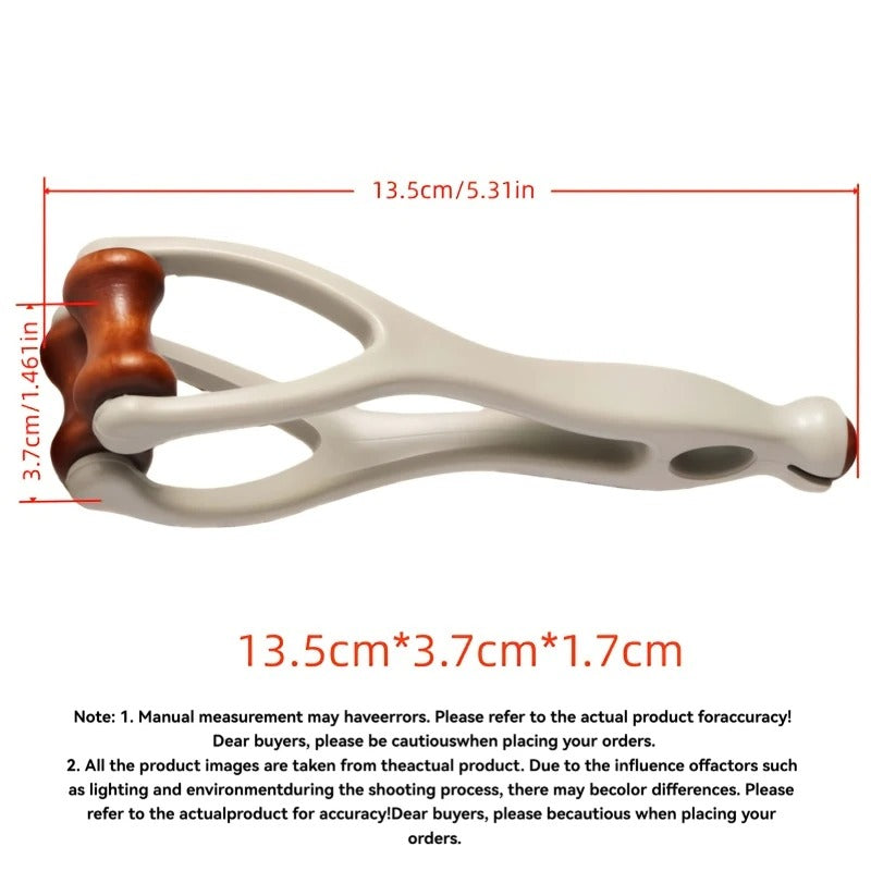 Handheld wooden massage roller with ergonomic design, 13.5cm length, for muscle relief and relaxation