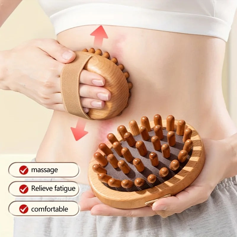 Wooden massage brush for body relaxation, relieves fatigue, comfortable grip, ideal for self-massage
