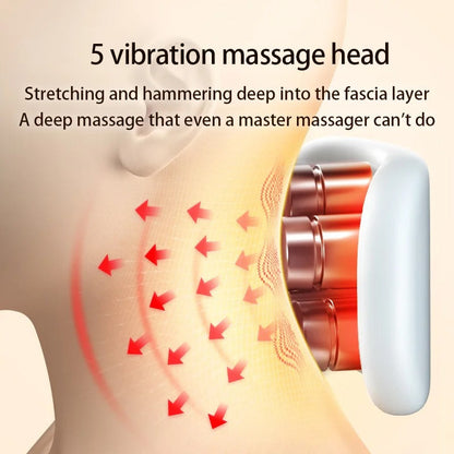 5-head vibration massage device for deep fascia relief, targeting neck and shoulder tension with penetrating therapy