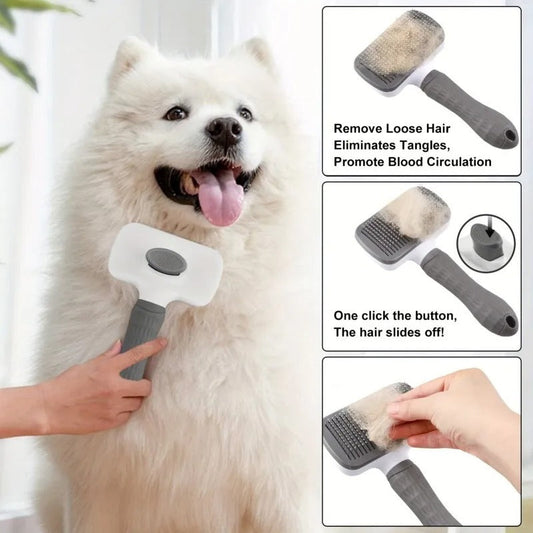 Dual-Use Dog & Cat Grooming Brush (20×10×5.5cm) - Self-Cleaning Slicker Comb with Round