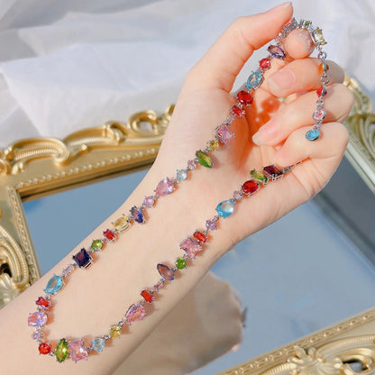 Colorful gemstone necklace with multicolored crystals, perfect for fashion accessories and gift ideas