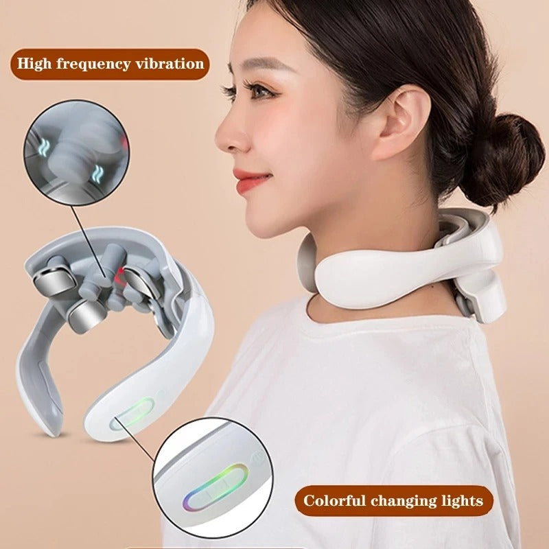 Neck massager with high frequency vibration and colorful changing lights for relaxation