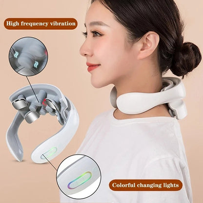 Neck massager with high frequency vibration and colorful changing lights for relaxation