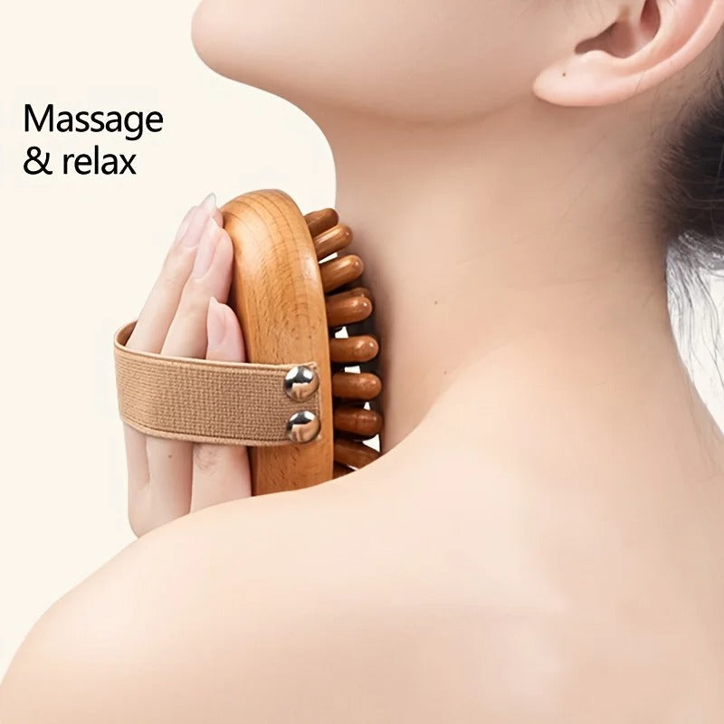 Wooden neck massage brush for relaxation and stress relief