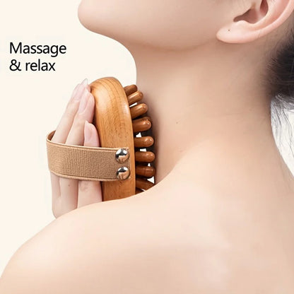 Wooden neck massage brush for relaxation and stress relief