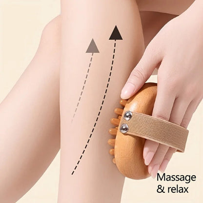 Wooden massage brush for leg relaxation and muscle relief, ideal for self-massage & wellness routines