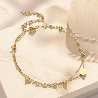 Single-piece women's gold double-layered heart anklet, simple beach foot jewelry