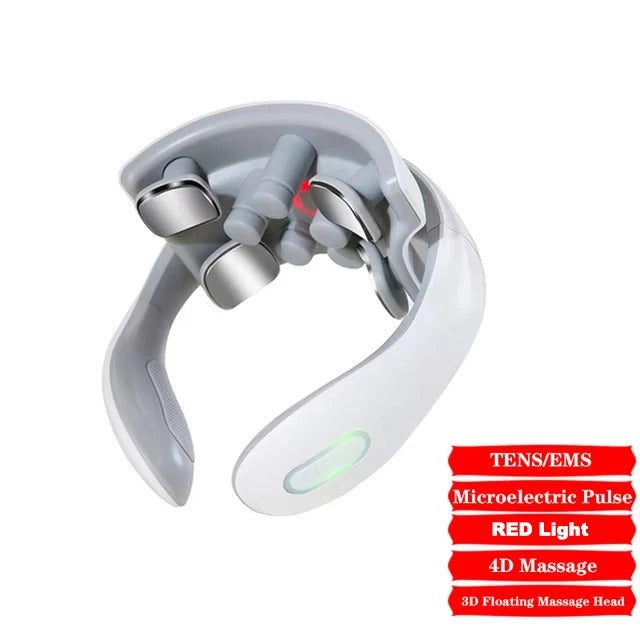 4D neck massager with TENS/EMS, red light therapy, and 3D floating massage heads for relaxation