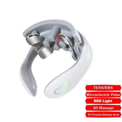 4D neck massager with TENS/EMS, red light therapy, and 3D floating massage heads for relaxation