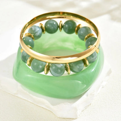 Vintage Resin & Metal Beaded Bracelet Set, Geometric Stackable Bangles for Women