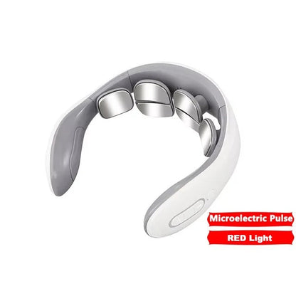 White and gray facial massager with microelectric pulse and red light therapy for skincare