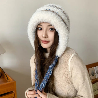 Women's Plush Beanie Hat Warm and Cosy Ear-Warming Cap Adorable Knitted Woolen Hat Soft