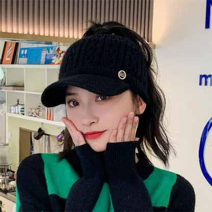 New Autumn Winter Warm Rabbit Knitted Hats Outdoor Sports Golf Ponytail Hat Baseball